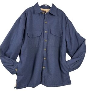 Marino Bay Navy Flannel Coat Fleece Lined Jacket Button‎ Up Long Sleeve SZ-Large